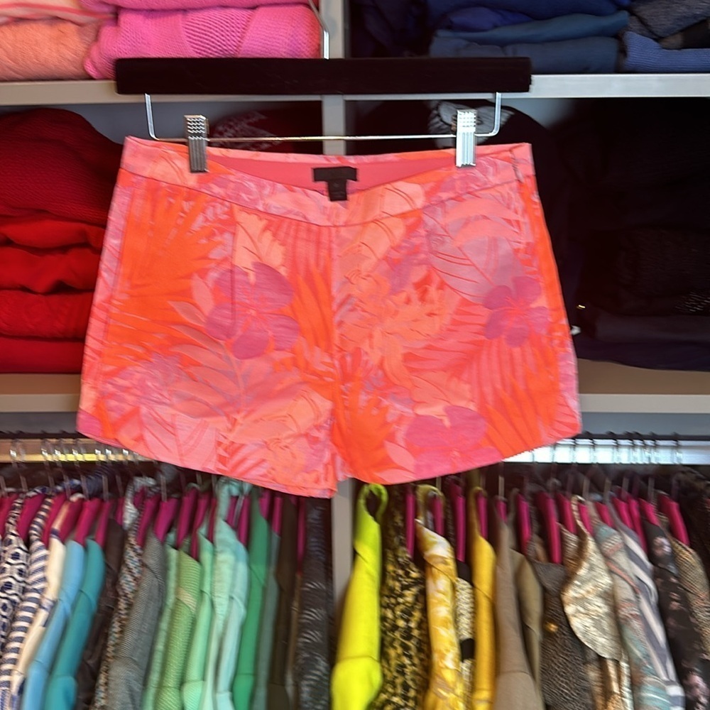 J Crew fluorescent orange and purple flowers 2 1/2” shorts size 0